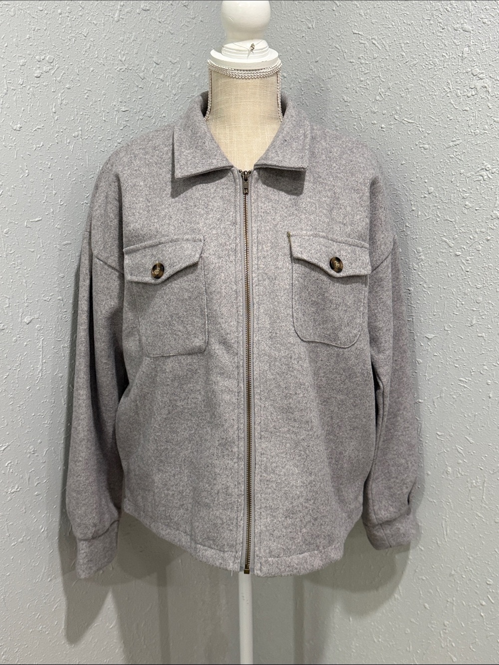 Hem &‎ Thread Light Gray Utility Jacket Size Large
